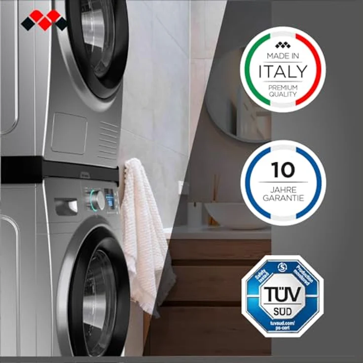 Meliconi Torre Noir: Zwischenbaurahmen für Waschmaschine-Trockner, 250 kg Tragfähigkeit, vormontiert, Schwarz, Made in Italy – Bild 5