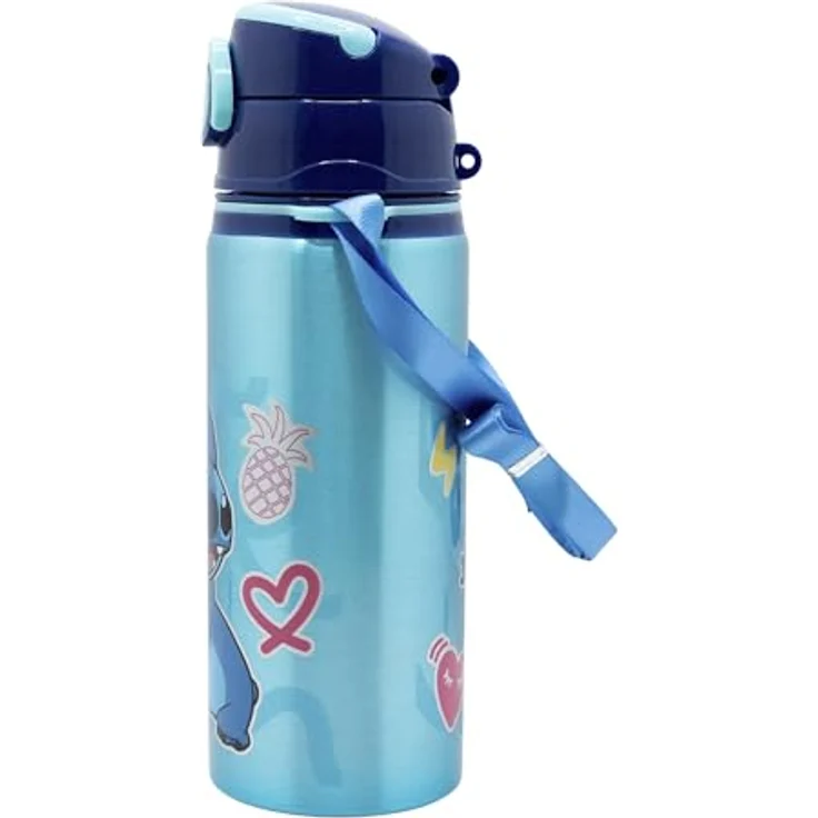 Lilo & Stitch Trinkflasche 730 ml, Aluminiumflasche mit Strohhalm & verstellbarem Gurt, Disney Design – Bild 2
