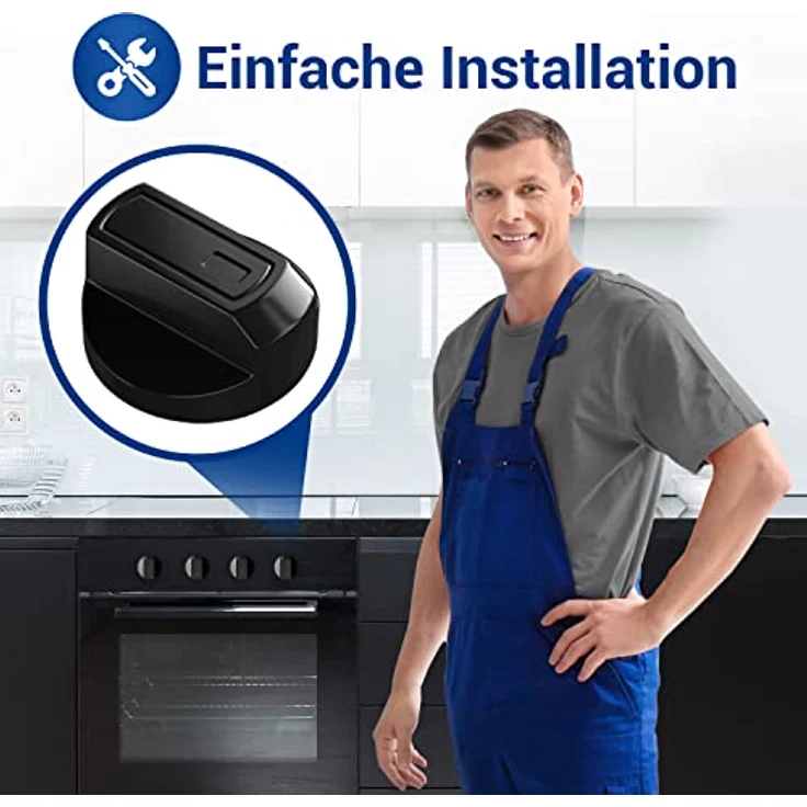 VIOKS 4x Drehknopf Herd Schwarz, Universal Schalter mit 16-teiligem Adapter Set für Backöfen & Elektroherde, robust mit Nullmarkierung – Bild 5