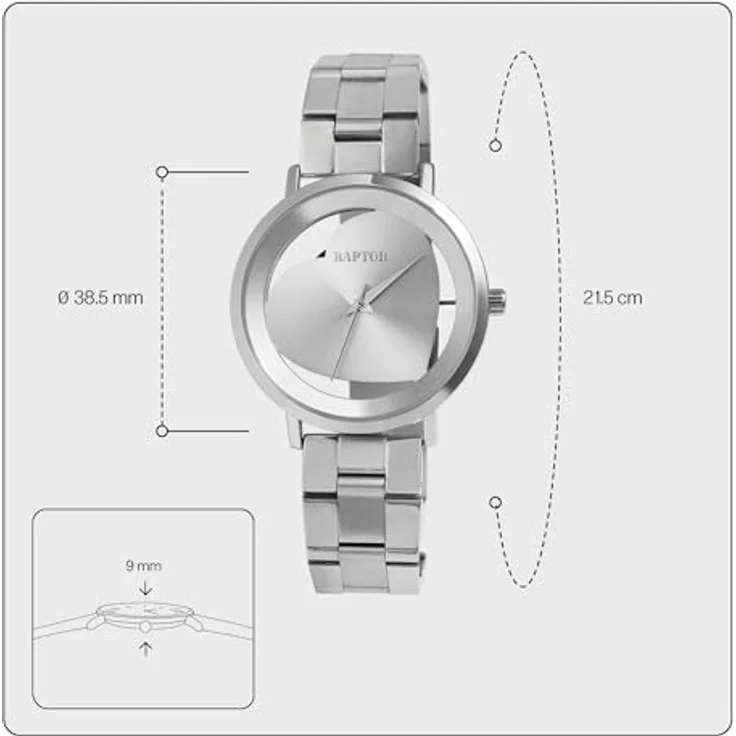 Raptor Hanna Damen-Uhr Edelstahl Gliederarmband Faltschließe Analog Quarz RA10233 (silberfarbig) - Hochwertiges Miyota 2035-Uhrwerk – Bild 4
