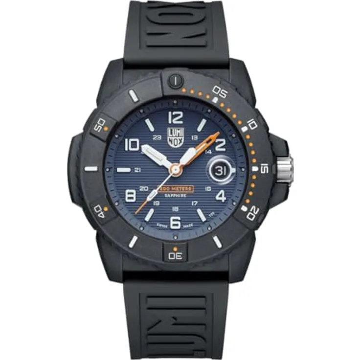 Luminox Herren Analog Quarz Uhr mit Kautschuk Armband XS.3602.NSF, Taucheruhr Navy Seal Foundation Kollektion, 45mm Edelstahlgehäuse, blaues Ziffernblatt
