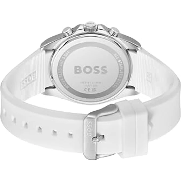 BOSS Strike Chrono, Chronograph Quarz Uhr für Herren mit weißen Silikonarmband, 41mm Edelstahlgehäuse, blaue Zifferblatt mit Datumsanzeige – Bild 3