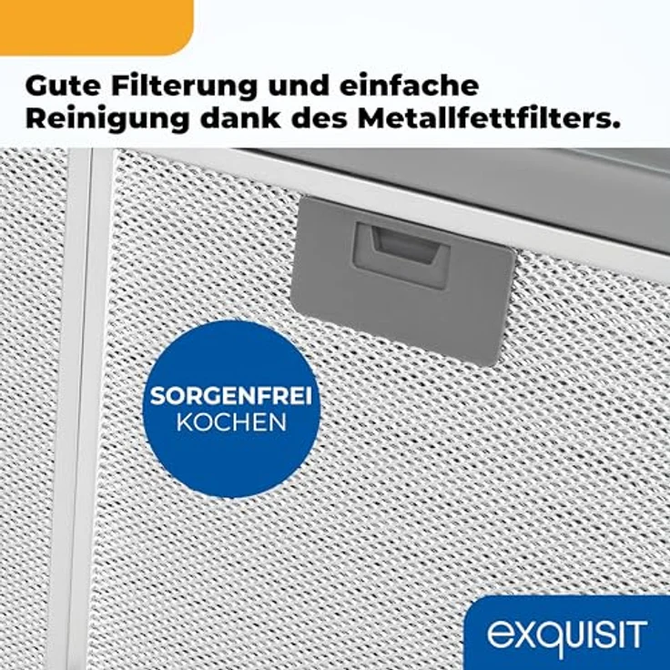 Exquisit UBH50-020 Dunstabzugshaube, 50cm breit, Abluftbetrieb, Edelstahloptik, 3 Lüftungsstufen, Metallfettfilter – Bild 7