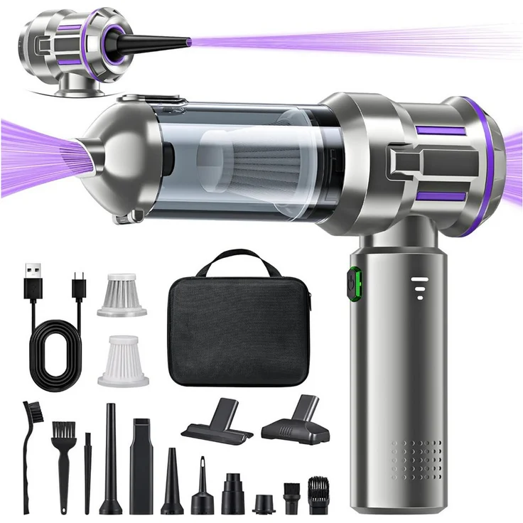 TUWENA Akku-Handstaubsauger 4 in1, kabellos, 16000PA Saugkraft, violett, universelles USB-Ladegerät