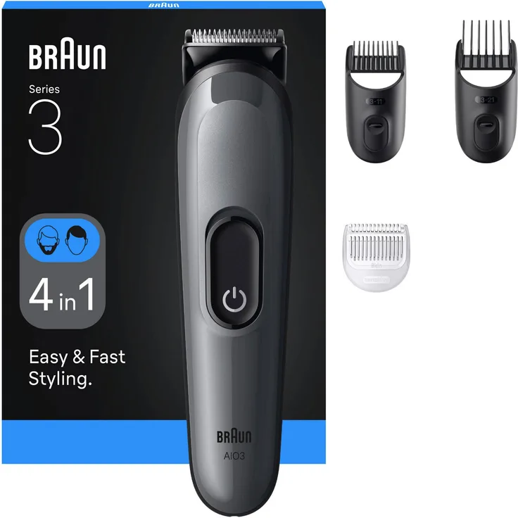 Braun Bart/Haarschneider/Trimmer AllinOne Style Kit AIO3500 (245197), Vielseitiges Styling Kit in hochwertiger Braun Qualität, präzise Haarschnitte - schwarz