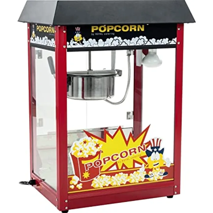 Royal Catering Popcornmaschine Popcornmaker RCPS-16E (1500 W, Arbeitsleistung 5 kg/h 16 L/h, Topfdurchmesser 18,5 cm, Topfbeschichtung Teflon, inkl. Schaufel Messbecher) Schwarz