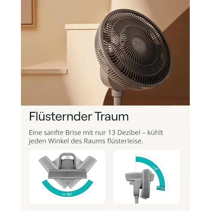 Duux Whisper 3 Standventilator – Energiesparend mit 26 Geschwindigkeiten, Timer, Nachtmodus, höhenverstellbar (73–95 cm), horizontale & vertikale Oszillation, grau – Bild 4