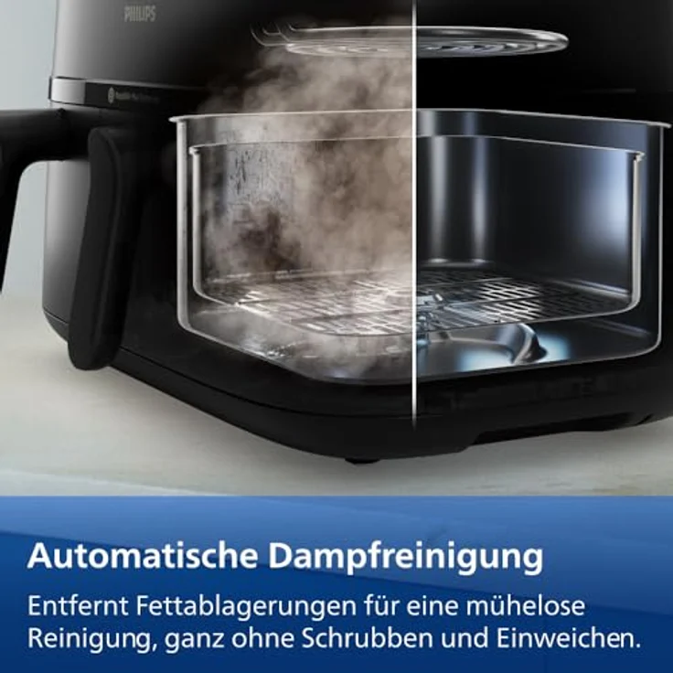 Philips Heißluftfritteuse 5000 Series NA555/00, Dual Basket mit Steam, 9L Kapazität, 2750 W, RapidAir Plus Technologie, Dampfreinigung, HomeID App, Silber – Bild 12