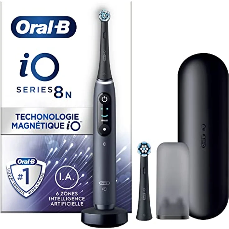 Oral-B iO 8N Elektrische Zahnbürste, schwarz, mit Bluetooth, 2 Bürsten, 1 Reiseetui – Bild 1