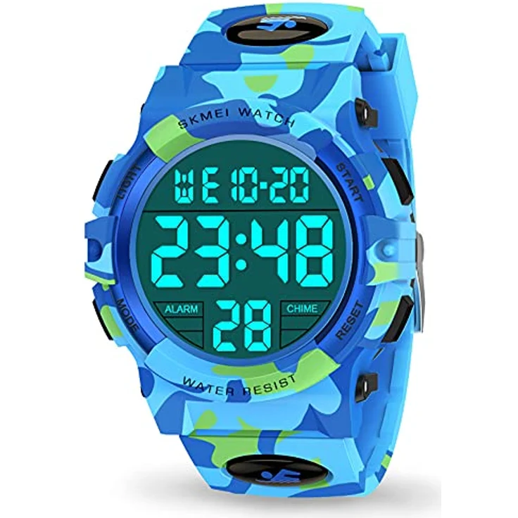 Dislocati Kinderuhr Digitaluhr für Jungen 6-15 Jahre, wasserdicht mit LED-Hintergrundbeleuchtung, Wecker und Stoppuhr, Geschenk für Weihnachten – Bild 1