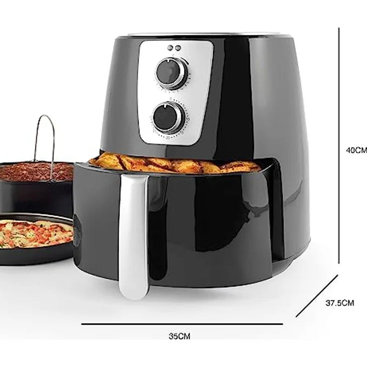 Petra PT5175VDEEU10 5,2L Heißluftfritteuse, Manuell Ölfreie Fritteuse, antihaftbeschichteter XL-Frittierkorb, Heißluftzirkulation, 30-Minuten-Timer, mit Pizza- und Kuchenblech, Temperaturregler, 1300W – Bild 5