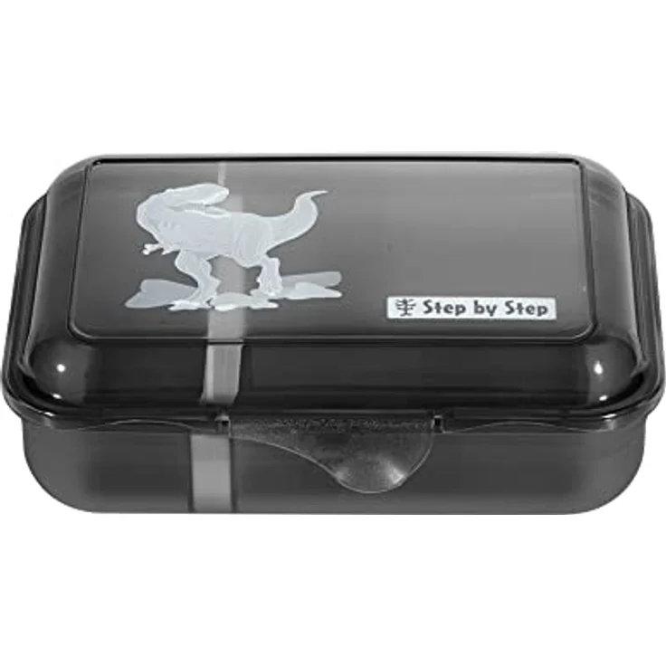 Step by Step Lunchbox „Wild T-Rex Taro“, mit Trennwand und Klickverschluss, spülmaschinenfest, BPA-frei, für Schule und Kindergarten, 0,9L, schwarz – Bild 1