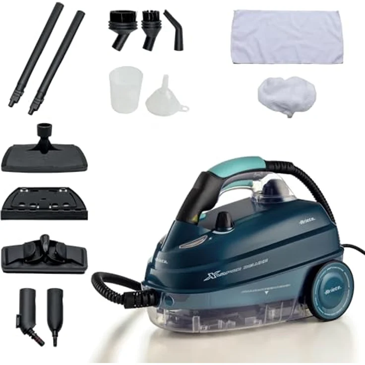 Ariete 4146 XVapor Deluxe, mobiler Dampfreiniger mit 5 bar, integrierten Zubehörfach, 1500 W, 6 m Kabel, blau – Bild 1