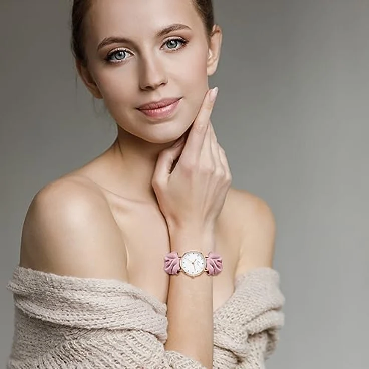 JewelryWe Uhren Damen, Elastisches Haarband mit Lila Haargummi, Analog Quarz Armbanduhr für Frauen und Mädchen – Bild 2