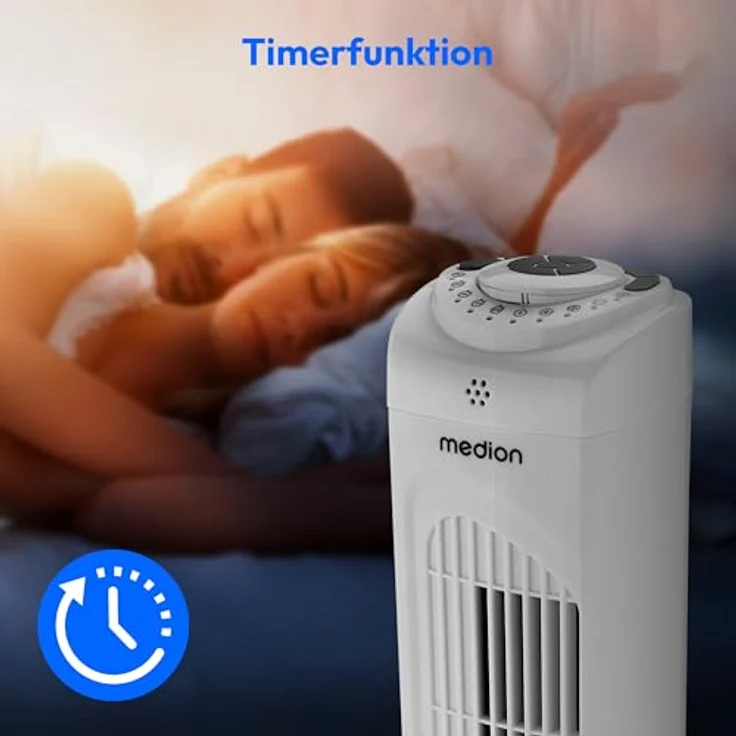 MEDION E11 TF Turmventilator MD12067, mit Fernbedienung, 3 Geschwindigkeitsstufen, leiser Schlafmodus, 45 Watt Leistung, 60° horizontale Oszillation, Timer, weiß – Bild 4
