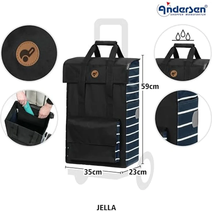 Andersen Einkaufstrolley - Tasche Jella blau 51 L, wasserabweisend mit dezenten Streifen – Bild 2