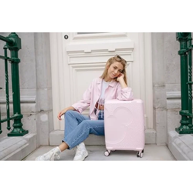 American Tourister Mickey Magic, Handgepäck Koffer 55 x 40 x 20/23 cm, Hartschalen Kabinentrolley für Ryanair & EasyJet, 37/44 L, Pastellrosa (Mickey Pastel Pink), mit Teleskopgriff und integriertem Schloss – Bild 2