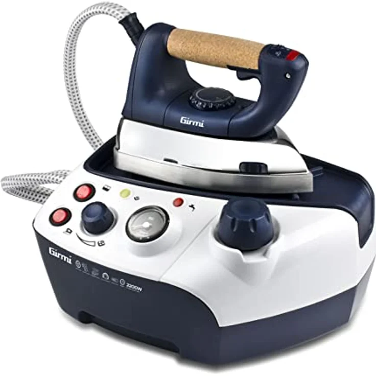 Girmi SS65 "Stirbella" Dampfbügeleisen, 2200 W, 3,5 Bar, 30-60 g/min, Manometer, Sicherheitsverschluss, 1 Liter Wassertank, Weiß/Blau – Bild 1