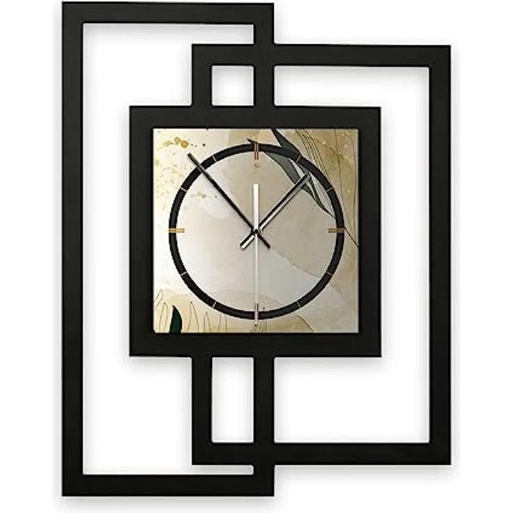 Kreative Feder Designer-WANDUHR „Elegant Leaves“ in modernem Metallic-Look ohne Tickgeräusche (Funk/Quarz) (Funkuhrwerk) in silber-schwarz