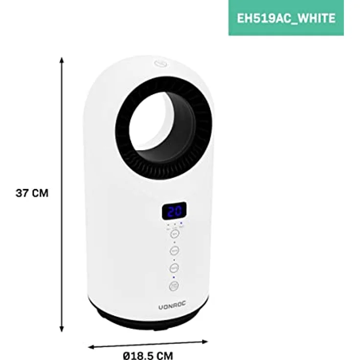 VONROC energiesparender Heizlüfter - Ideal als Elektro-Heizung für Bad & Schlafzimmer Baby - Schwenkbar, 2 Stufen 1500W, Fernsteuerung, Timer, Überhitzungs-& Kippschutz – Bild 4