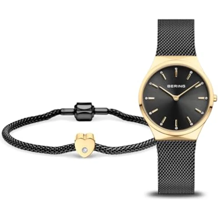 BERING Damen Analog Japanisches Quarzwerk Uhr mit Edelstahl Armband 12131-132-GWP, Gold IP-plated, 31mm, 3 ATM