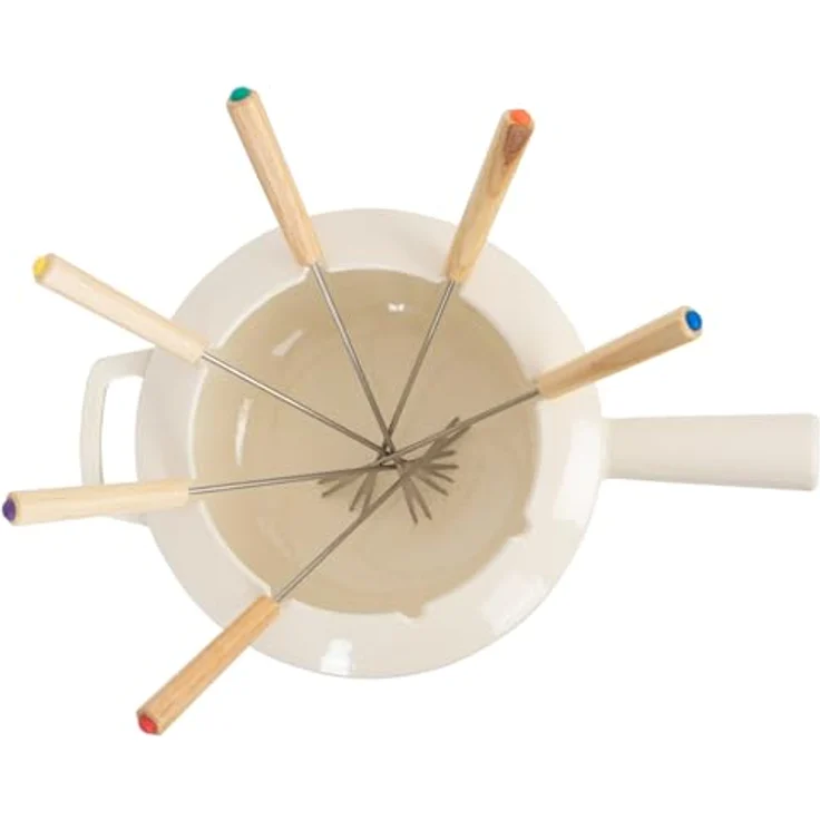 Mahlzeit Gusseisen Fondue Set für 6 Personen | 2 Liter | Fondueset 13 teilig mit Brenner und Gabeln | Fondue-Set, Käsefondue Set, Fleischfondue Set, Schokofondue Set (Creme emailliert) – Bild 4