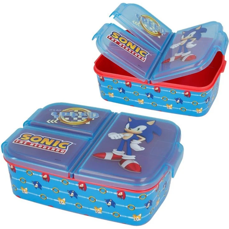 Stor Lunchbox Brotdose 3 getrennte Fächer Sonic the Hedgehog Lunch Vesper Dose - Kinder Brotdose mit 3 Fächern, Kunststoff, Click-Up Verschluss, 18 x 13 x 5,5 cm, Blau – Bild 1
