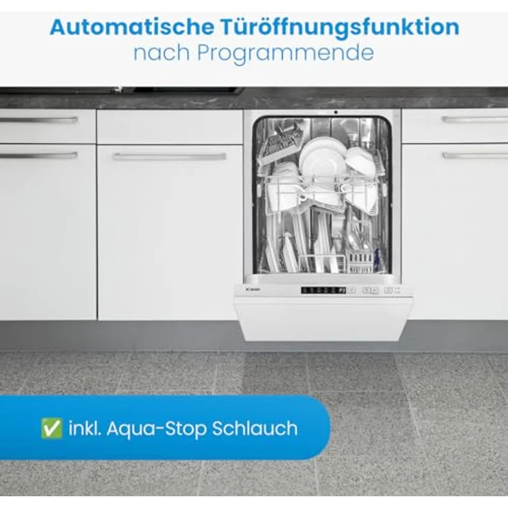 Bomann® Geschirrspüler GSPE 7420 VI, 45 cm vollintegrierbar für 10 Maßgedecke, 5 Programme, Programm-Startvorwahl 1-24 h, automatischer Türöffner, silbergraue Geschirrkörbe – Bild 3