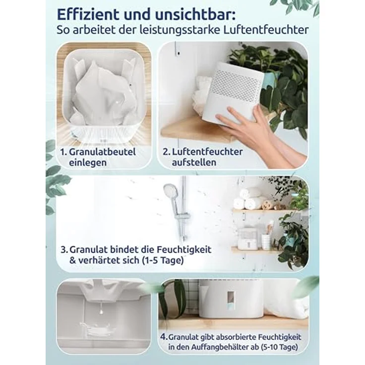 BonAura® Luftentfeuchter ohne Strom, effektiver Raumentfeuchter für Keller und Bad bis 16m², inklusive 450g Nachfüllpack - Schutz vor Schimmel – Bild 4