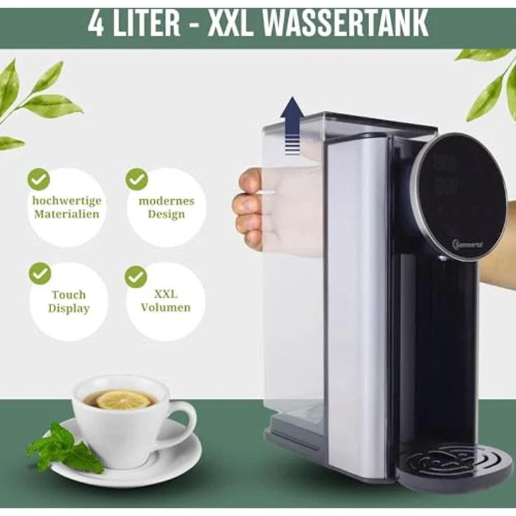 Sommertal HW400 Heißwasserspender Businessline, 4L Tank, instant heißes Wasser 45-100°C, Touchdisplay, kompakt – Bild 4
