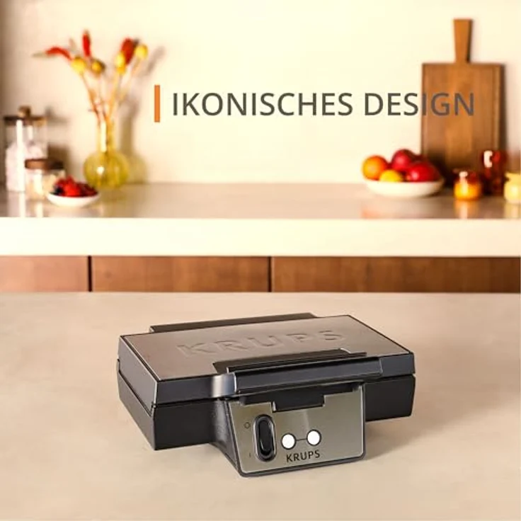 Krups FDK261 Iconic Waffeleisen, 850 W, keramikbeschichtete Antihaft-Platten, vertikale Aufbewahrung, Schwarz/Edelstahl – Bild 3