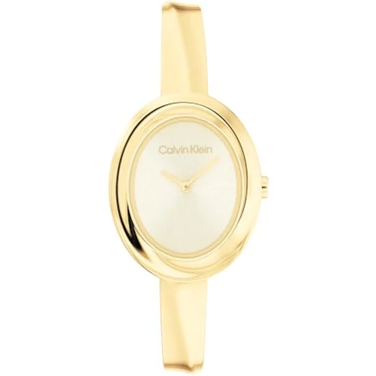 Calvin Klein Quarzuhr TWISTED BEZEL BANGLE 25100056, elegante Damenuhr mit champagnerfarbenem Zifferblatt und goldfarbenem Edelstahlarmband – Bild 1