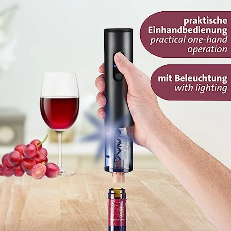 Westmark Korkenzieher Vasco – elektrischer Weinöffner für Weinflaschen mit Korken, müheloses Korkenziehen durch Einhandbedienung, 4xAA-Batterien nötig – rostfreier Stahl, Aluminium – Bild 3