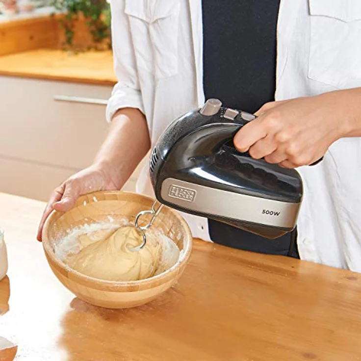 Black + Decker ES9130010B BXMX500E Handrührer, 500, Edelstahl, Grau-Schwarz – Bild 2