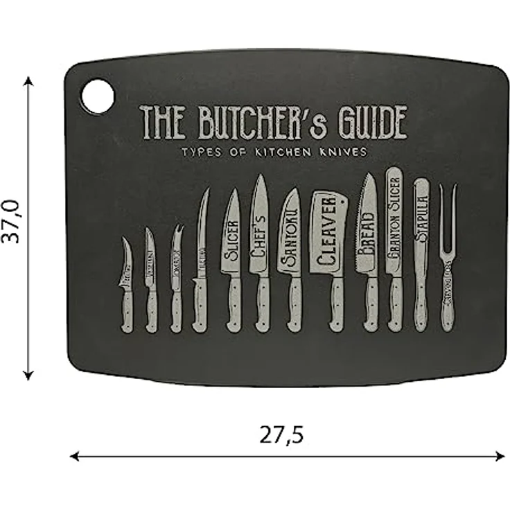 JADE Schneidebrett Gourmet Kitchen Lasergravur "The butchers guide", Zellulose-Laminat, spülmaschinenfest, hygienisch, messerschonend, extrem robust, hitzebeständig bis 176°C, Aufhängeöse, BPA-frei, naturfarben – Bild 2