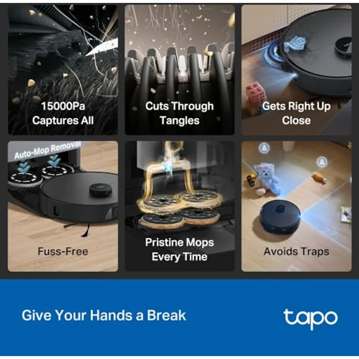 TP-Link Tapo RV50 Pro Omni, Roboterstaubsauger und Wischer mit 15.000 Pa Saugkraft, Antiverknotungsbürsten, Selbstentleerung, Schwarz – Bild 2