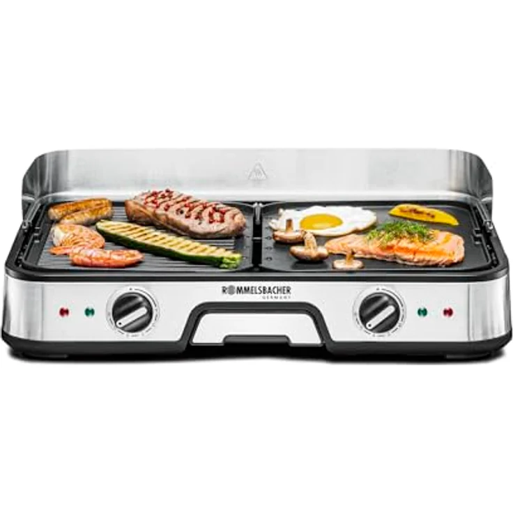 Rommelsbacher Tischgrill BBQ 2025, 2 Wende-Grillplatten (geriffelt und glatt), PFAS-freie keramische Antihaftbeschichtung, bis 230 °C, 2 m Kabel, 2000 W - Preisvergleich – Bild 1