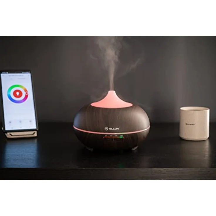 Tellur WiFi Smart Aromazerstäuber, 300ml, LED, Dunkelbraun, Ultraschallmechanismus, Fernsteuerung, Atmosphärische Beleuchtung – Bild 7