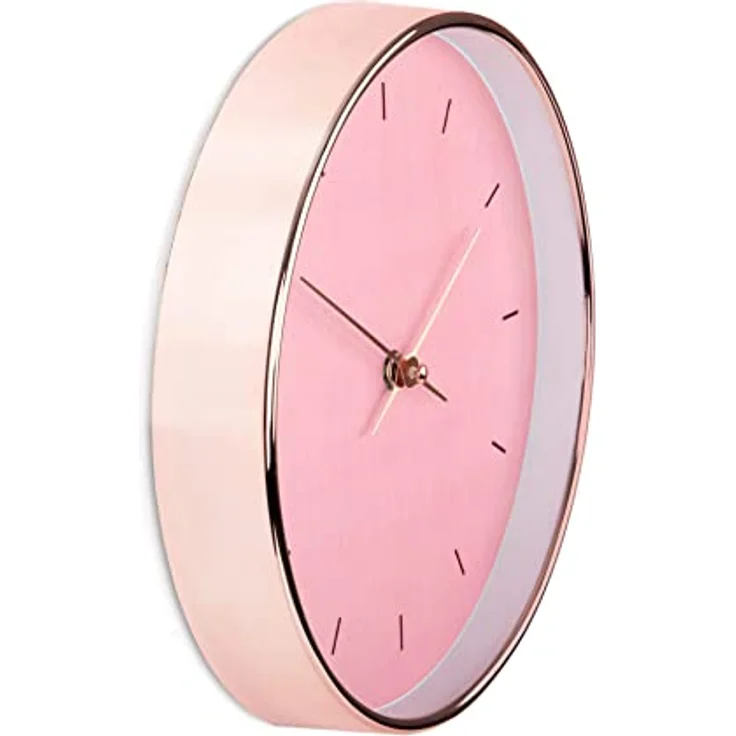 K&L Wall Art Rosa Gold Wanduhr ohne Tickgeräusche Rosegold Wanduhren modern Wohnzimmer Deko Ø 25cm für Mädchen lautloses Quarz Uhrwerk (Rosa Roségold Optik) – Bild 3