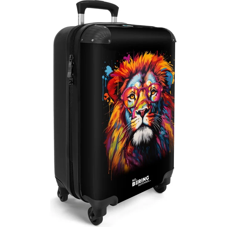 NoBoringSuitcases.com© Hartschalen-Trolley Bunter Löwe im Graffiti-Stil 55x35x20cm, 4 Rollen, Reisetasche mit Rollen Handgepäck Flugzeug, 36 Liter, Leichtgewicht 2,6kg. – Bild 1