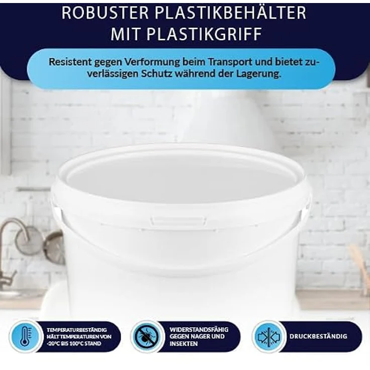 BenBow Eimer mit Deckel 5l weiß 5X 5l - lebensmittelecht, stabil, luftdicht, auslaufsicher, geruchsneutral - Plastikeimer mit Henkel - leer – Bild 5