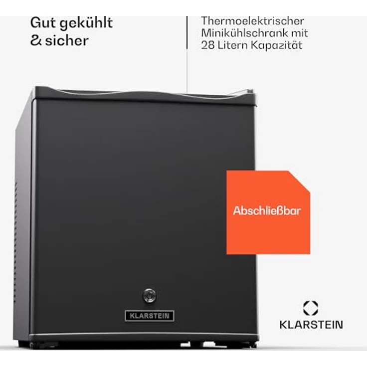 Klarstein Kühlschrank - mit Glastüre, 28L Mini-Kühlschrank für Getränke & Snacks, Klein & Leise, Verstellbare Ablagen, Schloss, wechselbarer Türanschlag, höhenverstellbare Füße, Schwarz – Bild 2