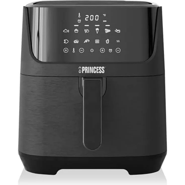 Princess Digitale Heißluftfritteuse – 6,5 L mit herausnehmbarer Trennwand – 60 Prozent weniger Energieverbrauch – Digitaler Touchscreen – 12 Programme – Ohne Öl – Schwarz