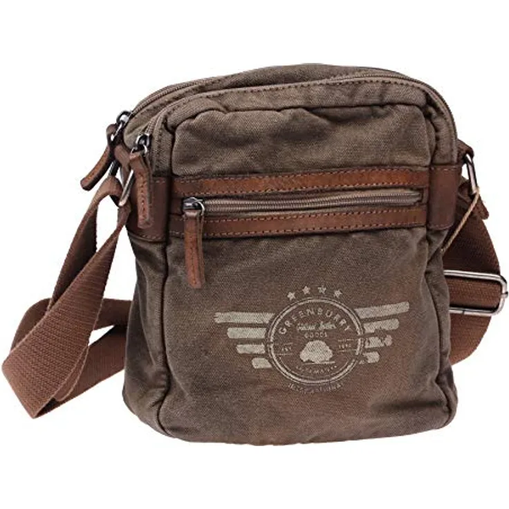 Greenburry Umhängetasche Vintage Aviator, Canvas mit Lederbeschlägen, zwei Hauptfächern und gepolstertem Tabletfach 19cm x 19cm