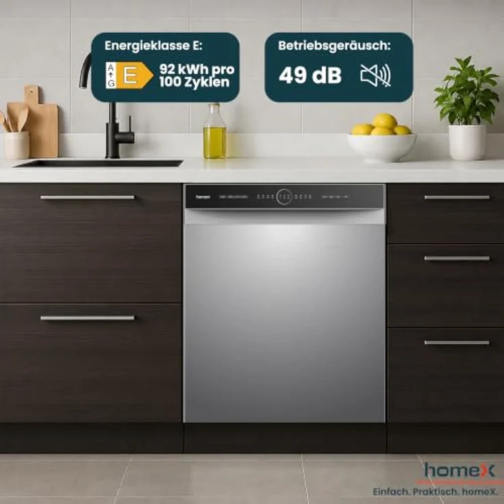 homeX GSBU6012AE Geschirrspüler 60 cm Unterbau, 12 Maßgedecke, 6 Programme, AquaStop, schwarz – Bild 6