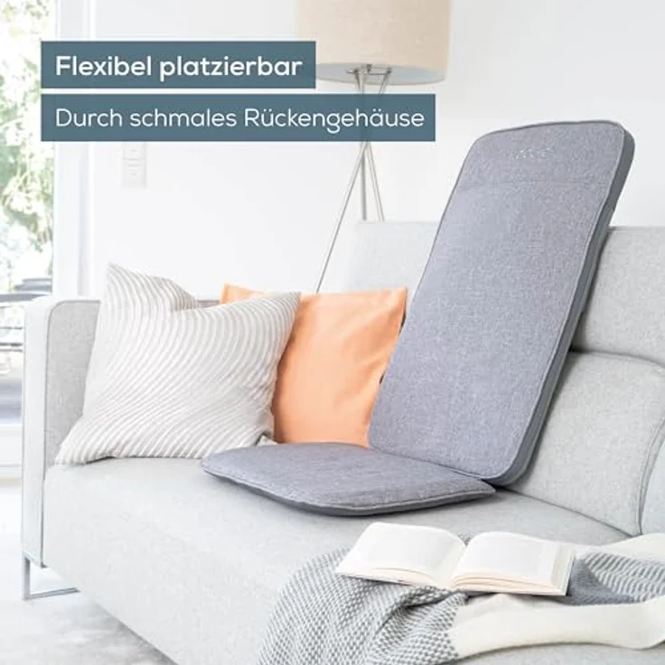 Beurer MG 202 Shiatsu-Massagesitzauflage, Shiatsu-Massage für zu Hause und im Büro, 2 Intensitätsstufen, schmales Rückengehäuse, für Sessel, Sofas und Bürostühle geeignet, modernes Design, hellgrau – Bild 4