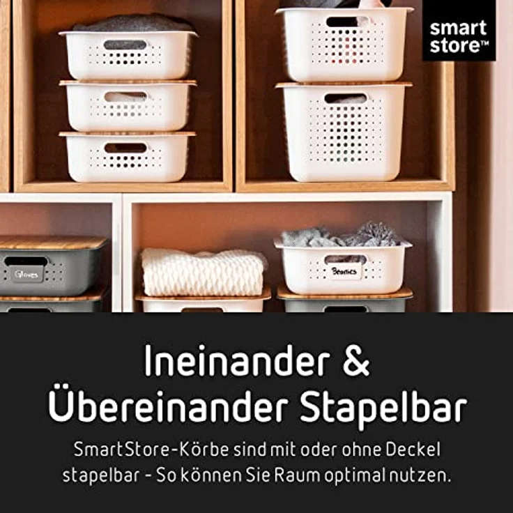 SmartStore 6L Aufbewahrungskorb aus recyceltem Plastik, stapelbar, mit Griffen, Weiß, L37 x B28 x H10 cm, BPA-frei, 10 Jahre Garantie – Bild 4