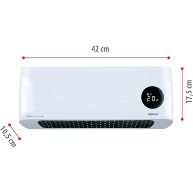 alpina Wandheizgerät 1000-2000W - PTC Keramik Heizlüfter - Verstellbare Heizstufen und Timer - Elektrische Wandheizung mit Fernbedienung - Ideal für Innenräume – Bild 2