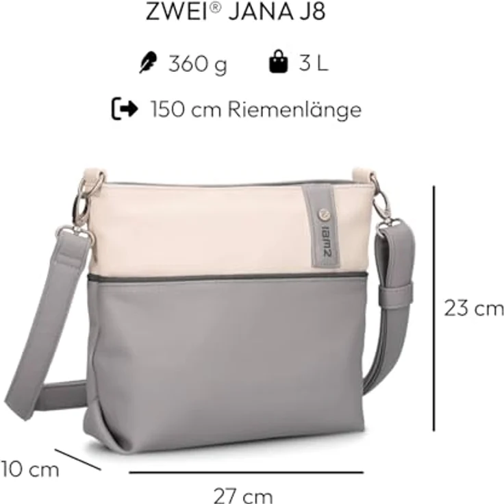 Zwei Jana J8, Umhängetasche in Grau, stylische Handtasche für jeden Tag – Bild 2