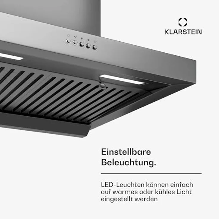 Klarstein AeroClean Dunstabzugshaube 60 cm, Wandhaube mit Boost-Modus 721 m³/h, A++ Energieeffizienz, LED-Beleuchtung 3800-4200 K, Edelstahl, Abluft & Umluft – Bild 5